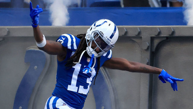 INDIANAPOLIS, INDIANA - OCTOBER 17: T.Y. Hilton #13 of the Indianapolis Colts takes the field before a game against the Houston Texans at Lucas Oil Stadium on October 17, 2021 in Indianapolis, Indiana.