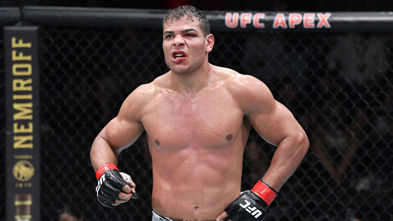 LAS VEGAS, NEVADA - OCTOBER 23: Paulo Costa of Brazil reacts after the conclusion of his light heavyweight fight against Marvin Vettori of Italy during the UFC Fight Night event at UFC APEX on October 23, 2021 in Las Vegas, Nevada.