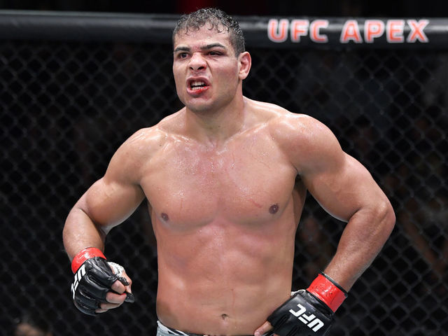 LAS VEGAS, NEVADA - OCTOBER 23: Paulo Costa of Brazil reacts after the conclusion of his light heavyweight fight against Marvin Vettori of Italy during the UFC Fight Night event at UFC APEX on October 23, 2021 in Las Vegas, Nevada.