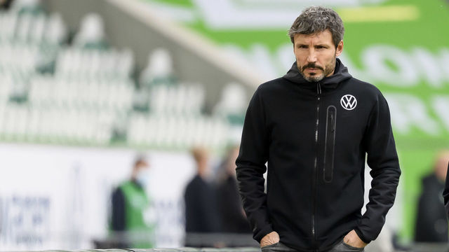 WOLFSBURG, GERMANY - OCTOBER 23: (BILD OUT) head coach Mark van Bommel of VfL Wolfsburg looks on prior to the Bundesliga match between VfL Wolfsburg and Sport-Club Freiburg at Volkswagen Arena on October 23, 2021 in Wolfsburg, Germany.