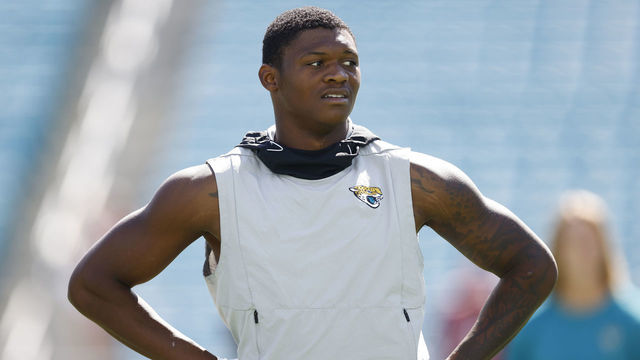JACKSONVILLE, FLORIDA - SEPTEMBER 26: D.J. Chark #17 of the Jacksonville Jaguars warms up prior to the game against the Arizona Cardinals at TIAA Bank Field on September 26, 2021 in Jacksonville, Florida.