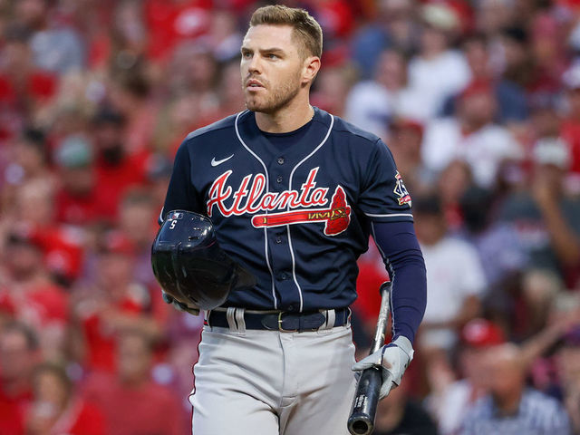 CINCINNATI, OHIO - JUNE 24: Freddie Freeman #5 of the Atlanta Braves reacts after striking out in the fifth inning against the Cincinnati Reds at Great American Ball Park on June 24, 2021 in Cincinnati, Ohio.