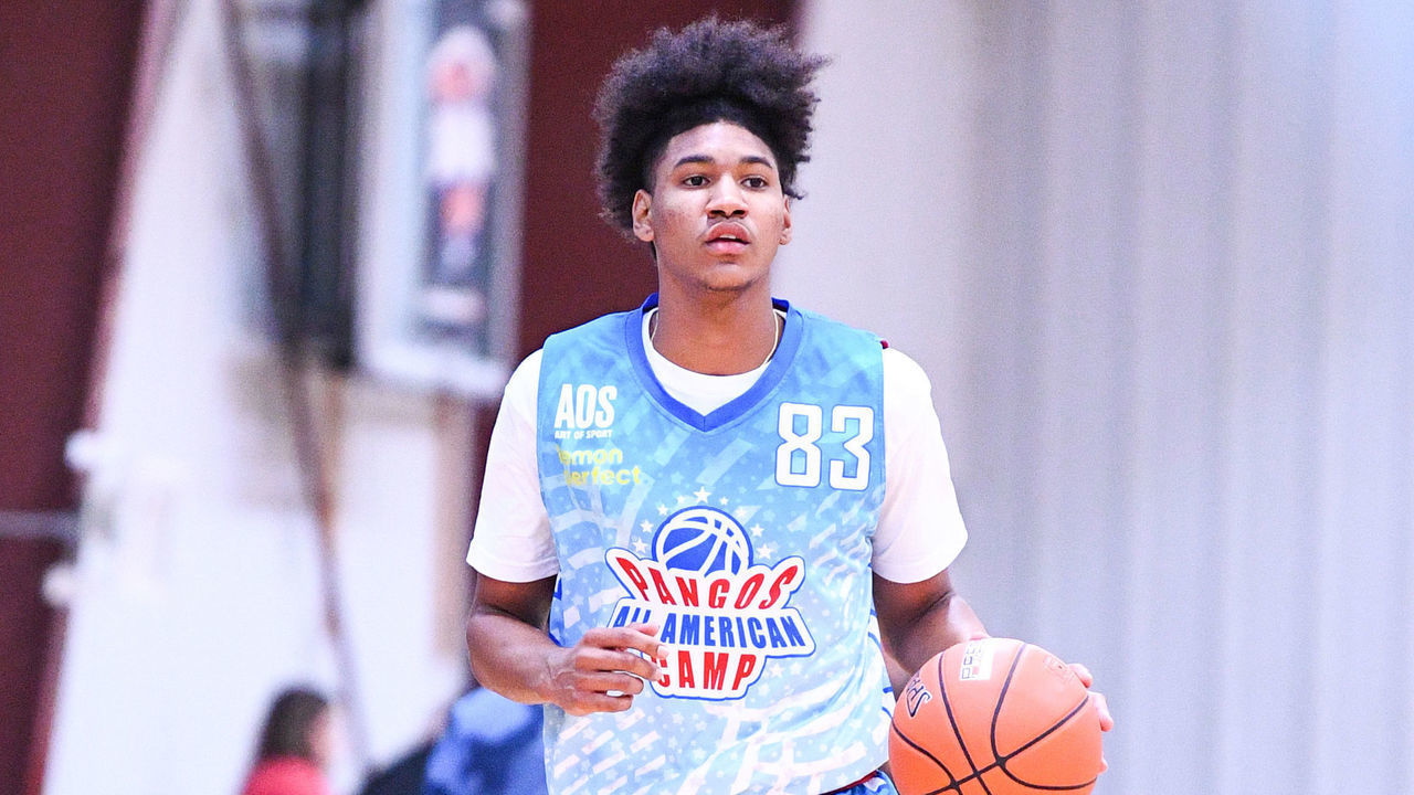 LAS VEGAS, NV - JUNE 07: Dillon Mitchell dribbles up the court during the Pangos All-American Camp on June 7, 2021 at the Tarkanian Basketball Academy in Las Vegas, NV.