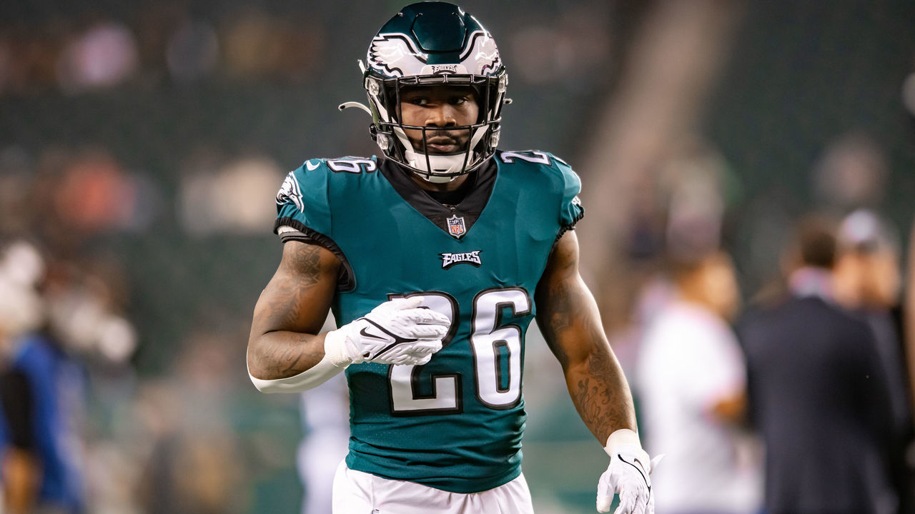 PHILADELPHIA, PA - OCTOBER 14: Philadelphia Eagles running back Miles Sanders (26) is pictured prior to the game between the Tampa Bay Buccaneers and Philadelphia Eagles on October 14, 2021 at Lincoln Financial Field in Philadelphia, PA.