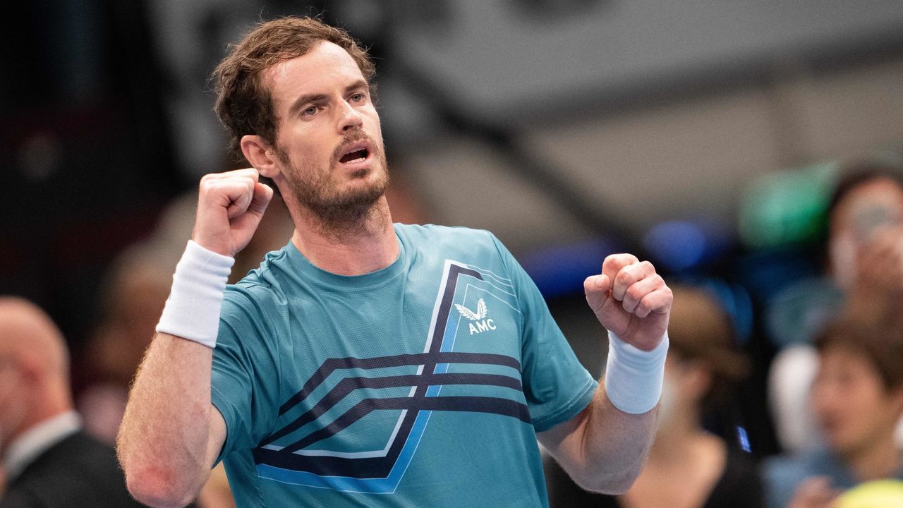 Britain's Andy Murray celebrates after winning against Poland's Hubert Hurkacz (not in picture) during the men's singles match at the Erste Bank Open Tennis tournament in Vienna on October 25, 2021. - - Austria OUT