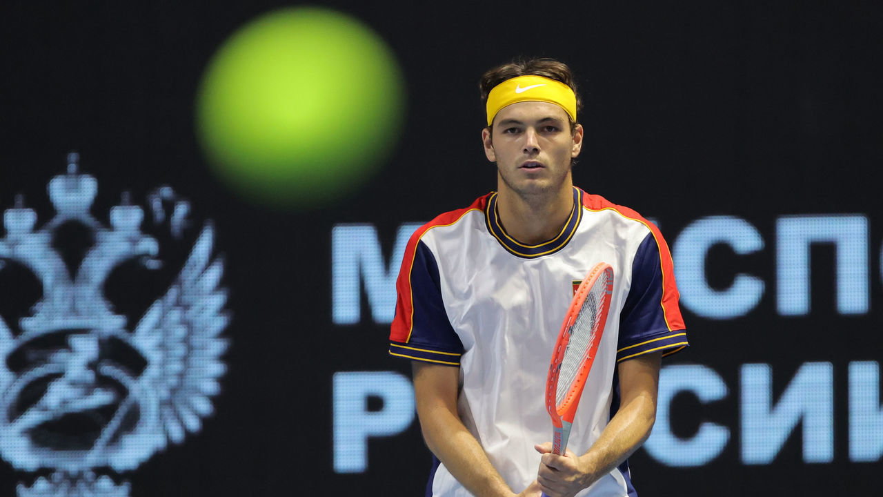 SAINT PETERSBURG, RUSSIA - OCTOBER 26: Taylor Fritz during the Saint Petersburg Open 2021 at Sibur Arena on October 26, 2021 in Saint Petersburg, Russia