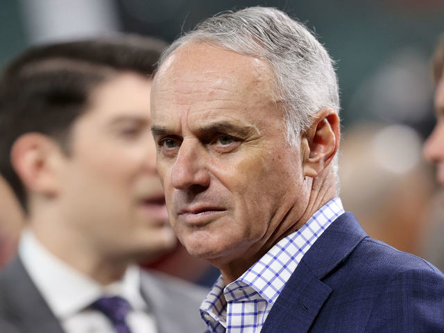 HOUSTON, TEXAS - OCTOBER 26: Major League Baseball Commissioner Rob Manfred looks on prior to Game One of the World Series between the Atlanta Braves and the Houston Astros at Minute Maid Park on October 26, 2021 in Houston, Texas.