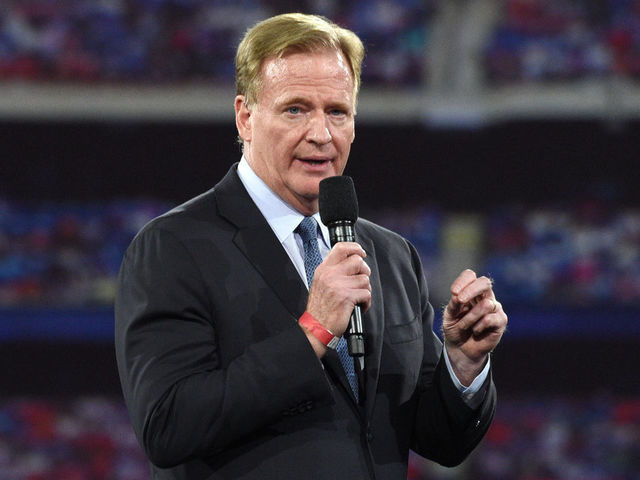 NEW YORK, NEW YORK - OCTOBER 20: Roger Goodell speaks onstage during the Robin Hood Benefit at Jacob Javits Center on October 20, 2021 in New York City.
