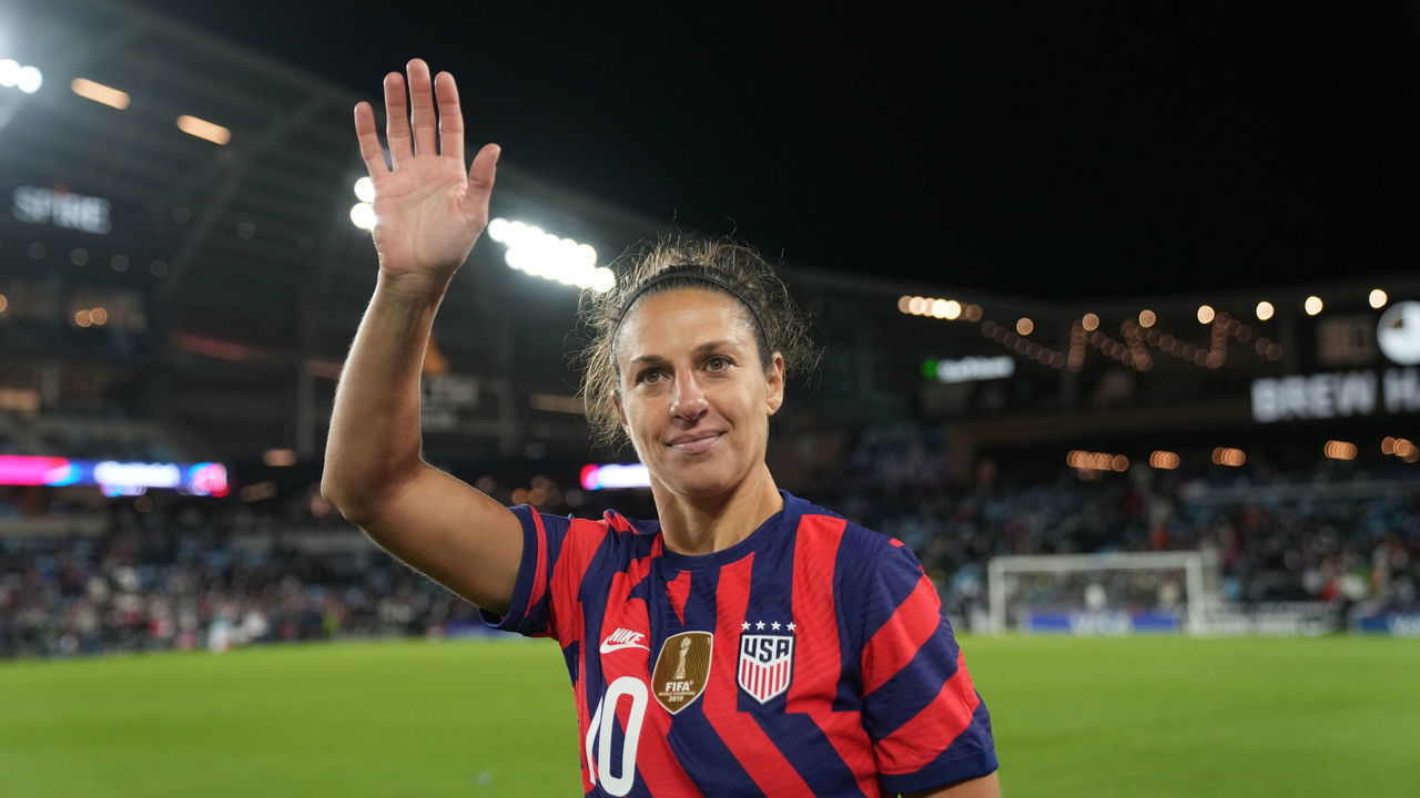 ST. PAUL, MN - OCTOBER 26: Carli Lloyd #10 of the United States takes her final bow as she exits the field and acknowledges the fans during a game against Korea Republic at Allianz Field on October 26, 2021 in St. Paul, Minnesota.