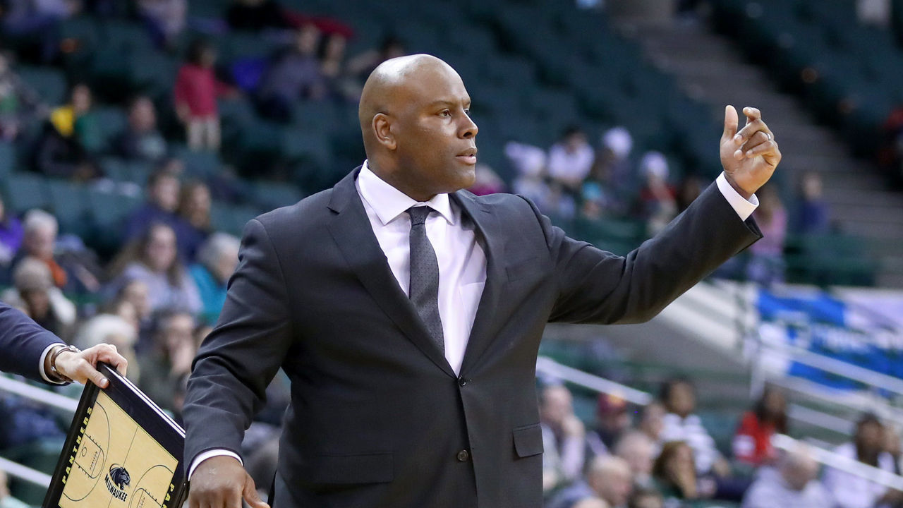 CLEVELAND, OH - FEBRUARY 09: Milwaukee Panthers head coach Pat Baldwin on the sideline during the second half of the college basketball game between the Milwaukee Panthers and Cleveland State Vikings on February 9, 2019, at the Wolstein Center in Cleveland, OH.