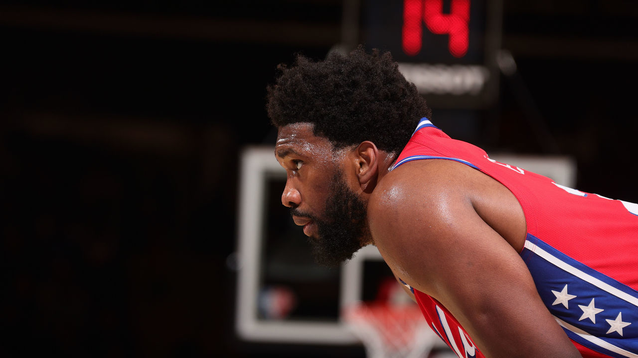 NEW YORK, NY - OCTOBER 26: Joel Embiid #21 of the Philadelphia 76ers looks on during the game against the New York Knicks on October 26, 2021 at Madison Square Garden in New York, New York. Mandatory Copyright Notice: Copyright 2021 NBAE