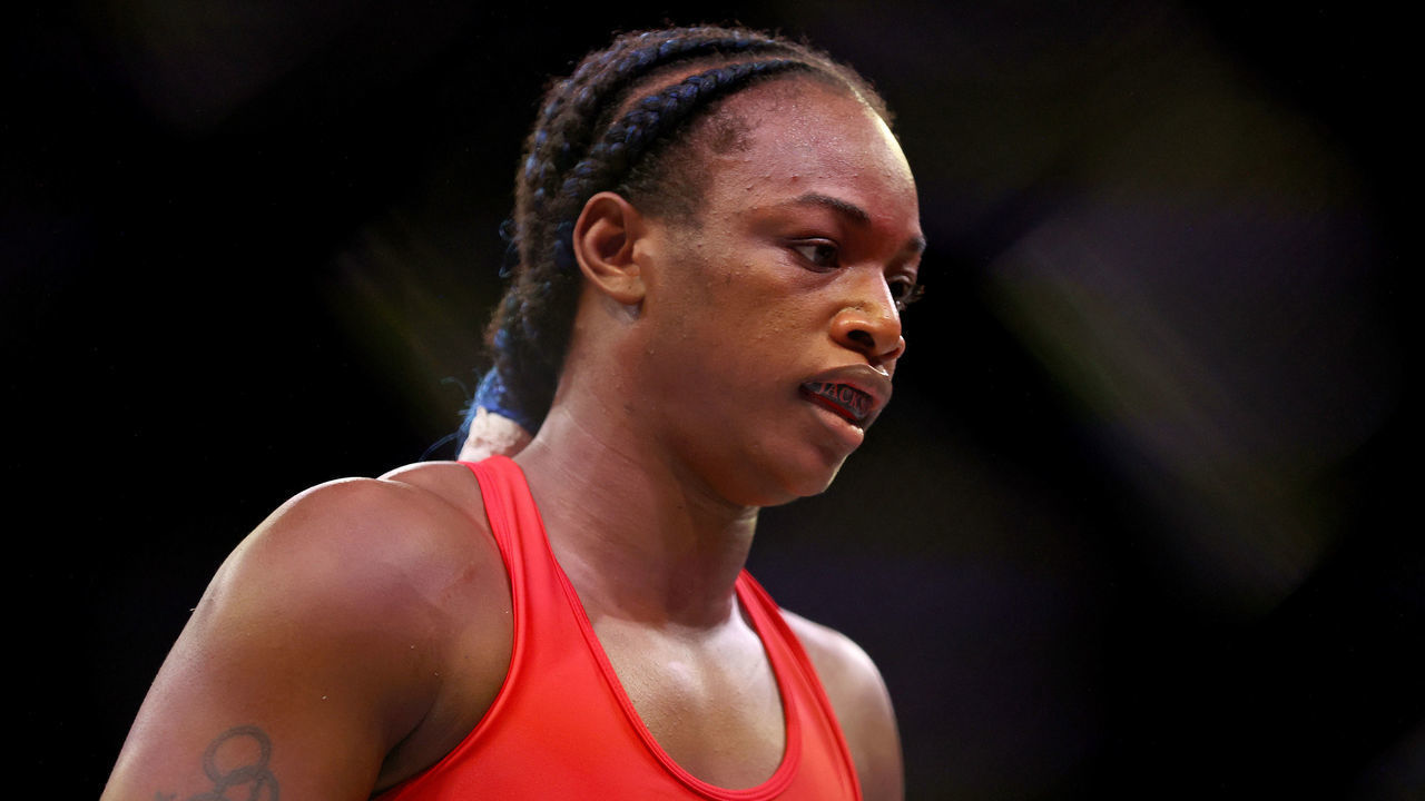 ATLANTIC CITY, NEW JERSEY - JUNE 10: Claressa Shields of the United States walks to her corner after the first round in her debut bout with Brittney Elkin of the United States during the lightweight division in Ovation Hall at Ocean Casino Resort on June 10, 2021 in Atlantic City, New Jersey.