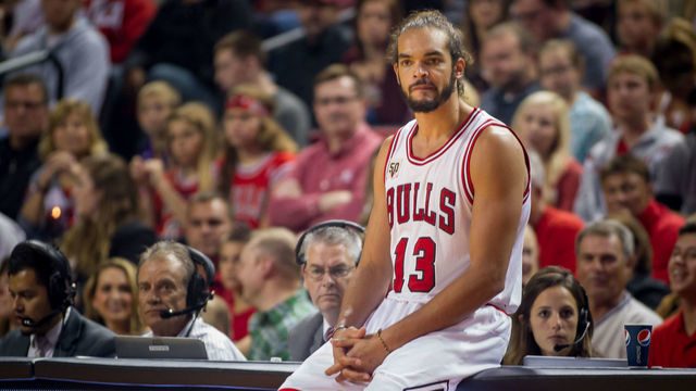 October 23, 2015: Joakim Noah #13 of the Chicago Bulls waiting to get in the first half against the Dallas Mavericks at Pinnacle Bank Arena in Lincoln, Nebraska. Bulls 103 Mavericks 102.