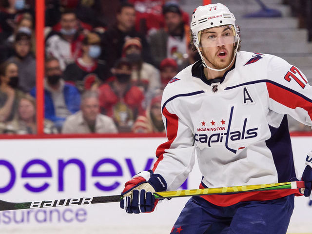 OTTAWA, ON - OCTOBER 25: Washington Capitals Right Wing T.J. Oshie (77) skates during the third period of the NHL game between the Ottawa Senators and the Washington Capitals on October 25, 2021 at the Canadian Tire Centre in Ottawa, Ontario, Canada.