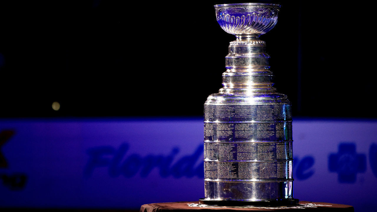 TAMPA, FLORIDA - OCTOBER 12: The Stanley Cup is shown before the first period of a game between the Tampa Bay Lightning and the Pittsburgh Penguins at Amalie Arena on October 12, 2021 in Tampa, Florida.