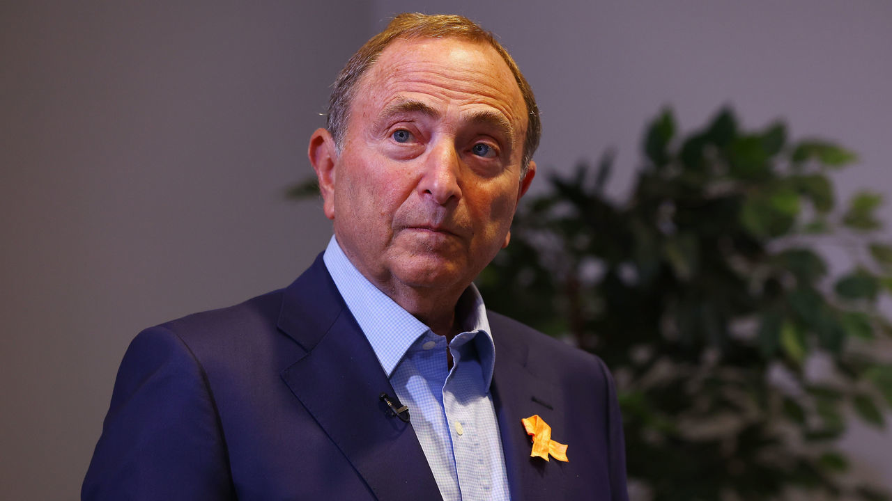 SECAUCUS, NEW JERSEY - JUNE 02: : Commissioner of the National Hockey League Gary Bettman presides over the 2021 NHL Draft Lottery on June 02, 2021 at the NHL Network's studio in Secaucus, New Jersey.