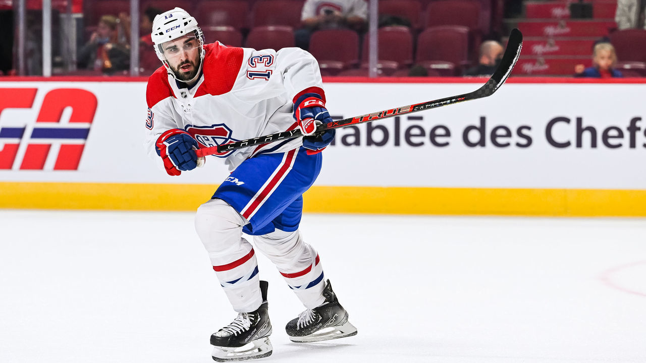 MONTREAL, QC - SEPTEMBER 26: Montreal Canadiens Center Cedric Paquette (13) tracks the play on his left during the Montreal Canadiens Scrimmage on September 26, 2021, at Bell Centre in Montreal, QC