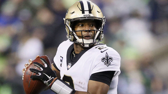 SEATTLE, WASHINGTON - OCTOBER 25: Jameis Winston #2 of the New Orleans Saints in action against the Seattle Seahawks during the second quarter at Lumen Field on October 25, 2021 in Seattle, Washington.
