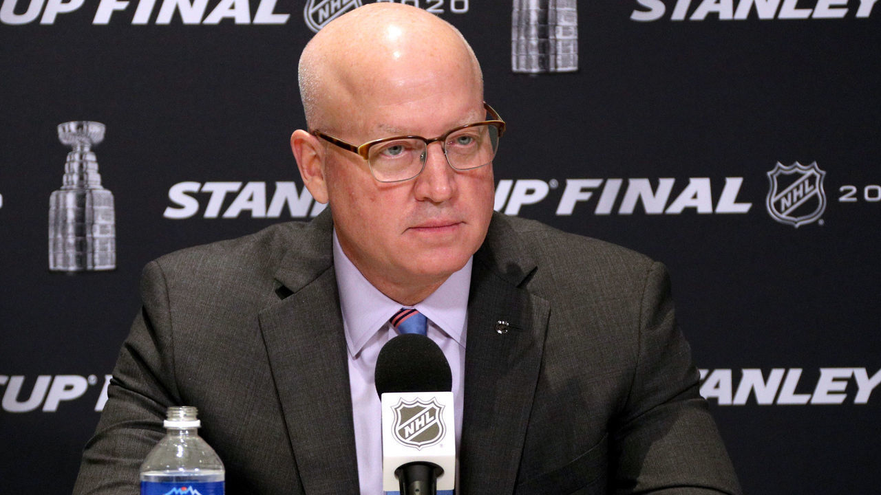EDMONTON, ALBERTA - SEPTEMBER 19: NHL Deputy Commissioner Bill Daly attends a press conference before Game One of the NHL Stanley Cup Final between the Dallas Stars and the Tampa Bay Lightning at Rogers Place on September 19, 2020 in Edmonton, Alberta.