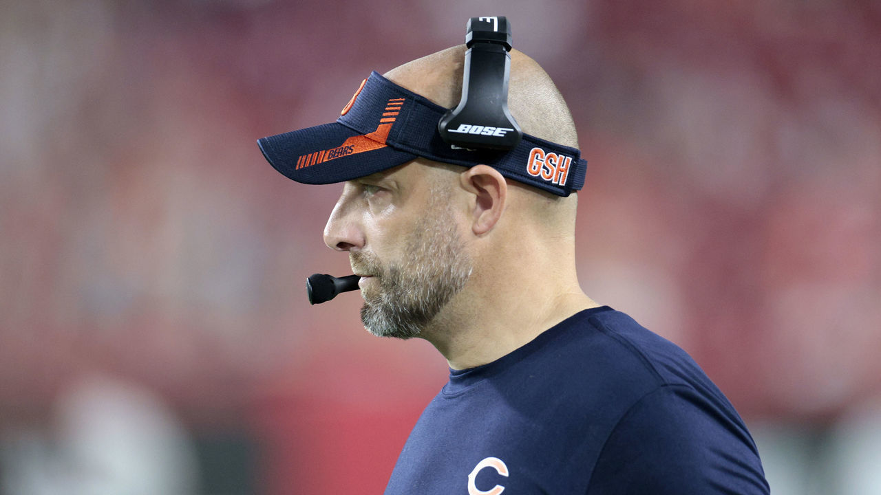 TAMPA, FLORIDA - OCTOBER 24: Head coach Matt Nagy of the Chicago Bears looks on in the fourth quarter against the Tampa Bay Buccaneers in the game at Raymond James Stadium on October 24, 2021 in Tampa, Florida.