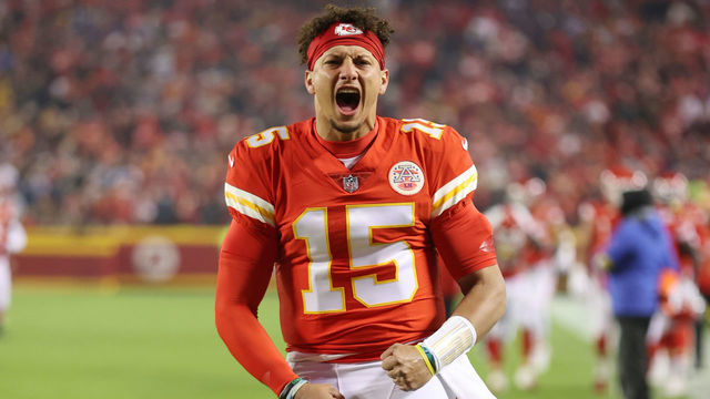 KANSAS CITY, MISSOURI - NOVEMBER 01: Patrick Mahomes #15 of the Kansas City Chiefs reacts before the start of the first half against the New York Giants at Arrowhead Stadium on November 01, 2021 in Kansas City, Missouri.