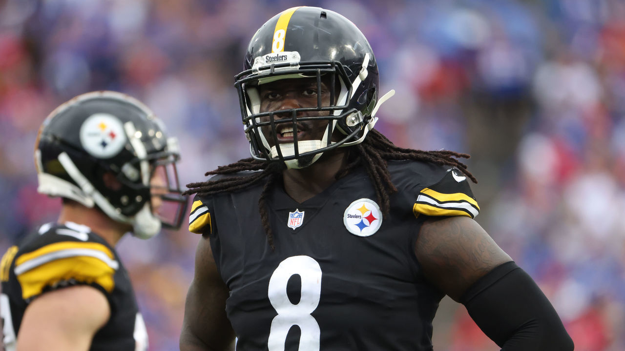 ORCHARD PARK, NY - SEPTEMBER 12: Melvin Ingram #8 of the Pittsburgh Steelers during a game against the Buffalo Bills at Highmark Stadium on September 12, 2021 in Orchard Park, New York.