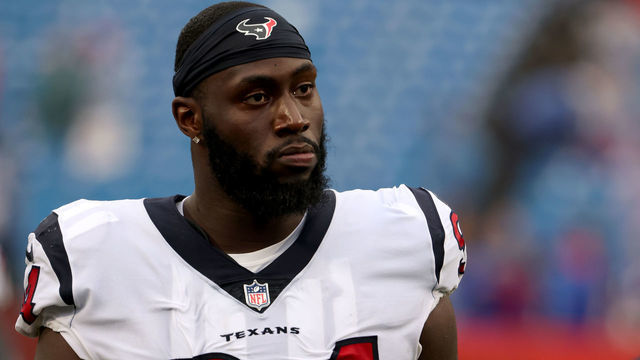 ORCHARD PARK, NY - OCTOBER 03: Charles Omenihu #94 of the Houston Texans after a game against the Buffalo Bills at Highmark Stadium on October 3, 2021 in Orchard Park, New York.