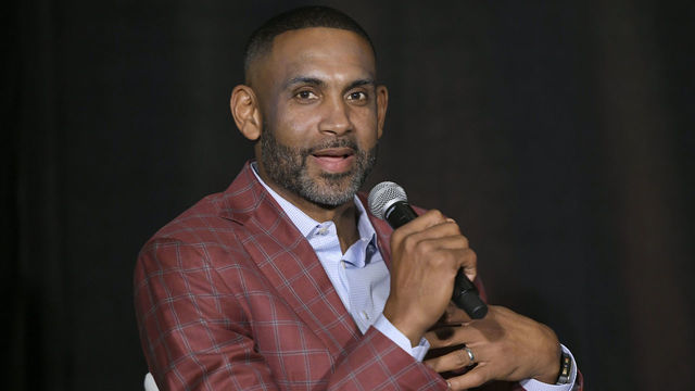 LAS VEGAS, NV - JULY 09: NBA veteran Grant Hill acts as moderator of a Bridging the Gap Summit to discuss the transition into life after basketball during the National Basketball Retired Players Association Conference at Caesars Palace on July 9, 2019 in Las Vegas, Nevada.