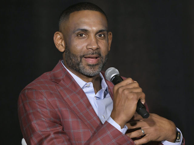LAS VEGAS, NV - JULY 09: NBA veteran Grant Hill acts as moderator of a Bridging the Gap Summit to discuss the transition into life after basketball during the National Basketball Retired Players Association Conference at Caesars Palace on July 9, 2019 in Las Vegas, Nevada.