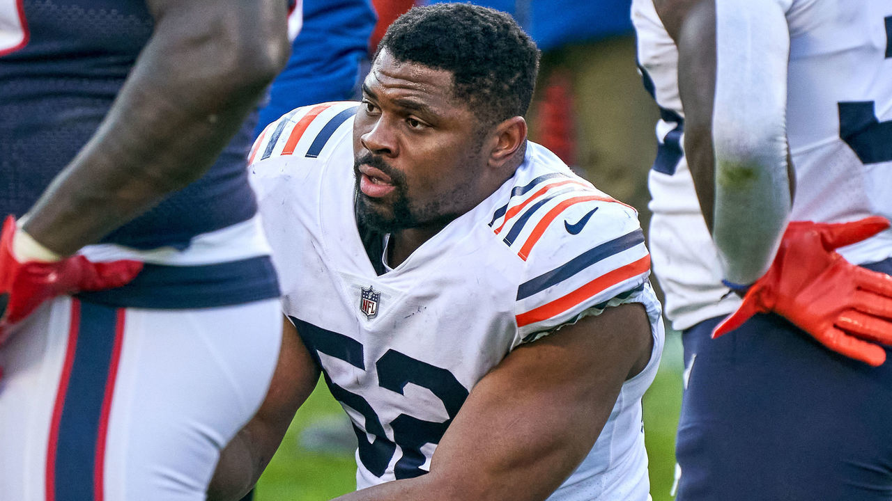 CHICAGO, IL - DECEMBER 13: Chicago Bears outside linebacker Khalil Mack (52) looks on in action during a game between the Chicago Bears and the Houston Texans on December 13, 2020, at Soldier Field in Chicago, IL.