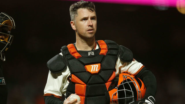 SAN FRANCISCO, CALIFORNIA - SEPTEMBER 30: Catcher Buster Posey #28 of the San Francisco Giants looks on from home plate during the game against the Arizona Diamondbacks at Oracle Park on September 30, 2021 in San Francisco, California.