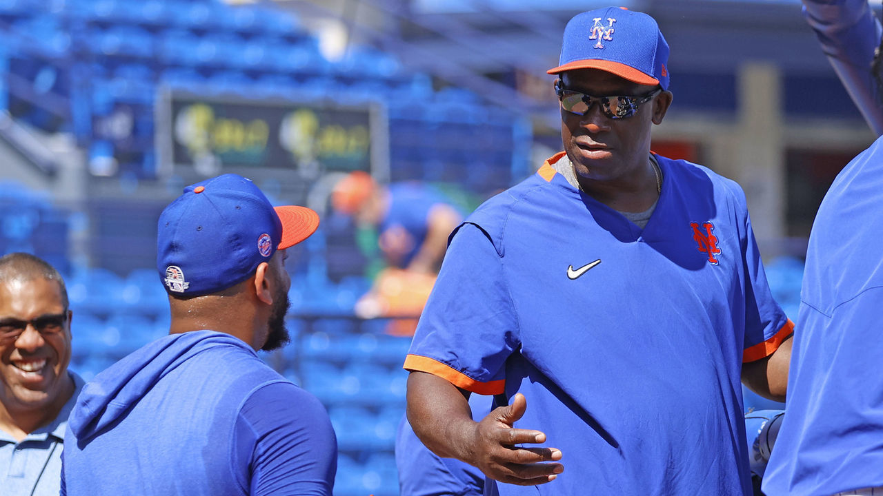 PORT ST LUCIE, FL - MARCH 4: Hitting coach Chili Davis #54 talks to Dominic Smith #2 of the New York Mets after he took batting practice prior to the spring training game against the St Louis Cardinals at Clover Park on March 4, 2020 in Port St. Lucie, Florida. The Mets defeated the Cardinals 4-1.