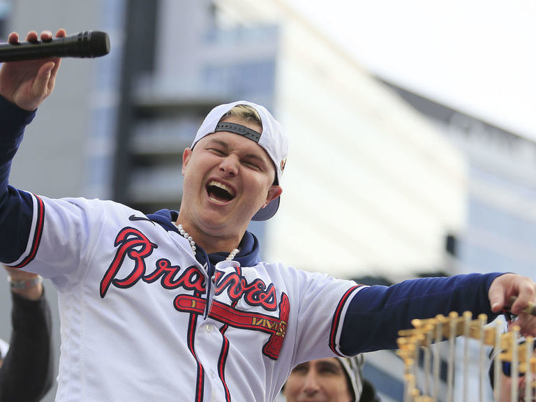 Atlanta Braves center fielder Joc Pederson (22) smiles during an