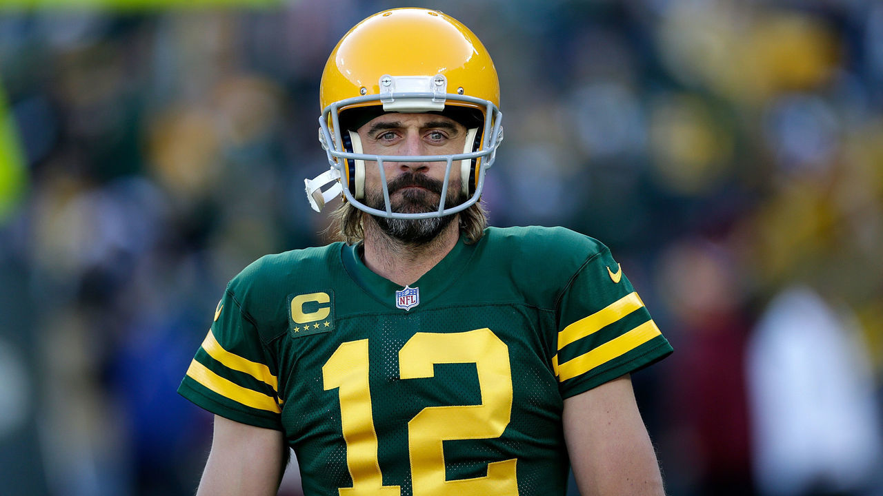 GREEN BAY, WISCONSIN - OCTOBER 24: Aaron Rodgers #12 of the Green Bay Packers warms up prior to the game against the Washington Football Team at Lambeau Field on October 24, 2021 in Green Bay, Wisconsin. Green Bay defeated Washington 24-10.