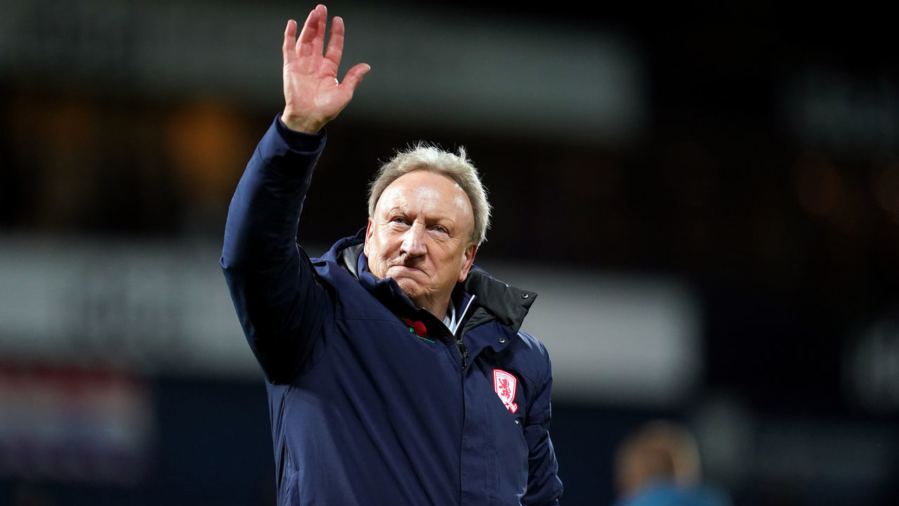 Middlesbrough manager Neil Warnock waves to the away supporters following the Sky Bet Championship match at The Hawthorns, West Bromwich. Picture date: Saturday November 6, 2021.