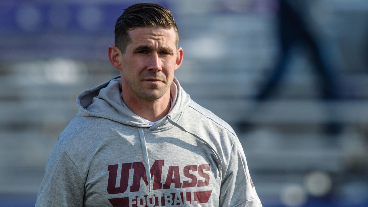 EVANSTON, IL - NOVEMBER 16: UMass head coach Walt Bell looks on during a college football game between the University of Massachusetts Minutemen and the Northwestern Wildcats on November 16, 2019, at Ryan Field in Evanston, IL.