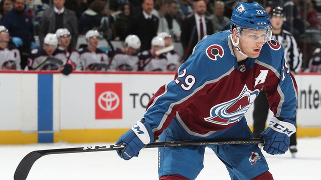 DENVER, COLORADO - NOVEMBER 03: Nathan MacKinnon #29 of the Colorado Avalanche skates against the Columbus Blue Jackets at Ball Arena on November 03, 2021 in Denver, Colorado.