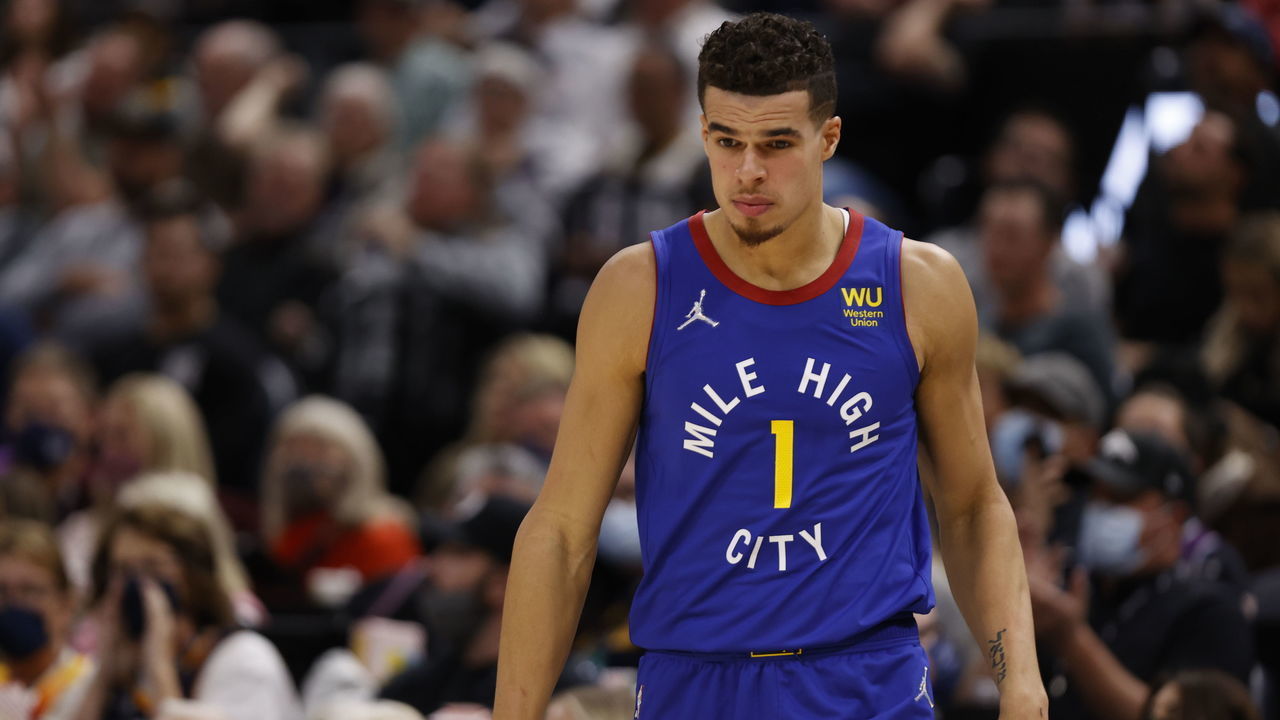 SALT LAKE CITY, UT - OCTOBER 26: Michael Porter Jr. #1 of the Denver Nuggets looks on during the game against the Utah Jazz on October 26, 2021 at vivint.SmartHome Arena in Salt Lake City, Utah. Mandatory Copyright Notice: Copyright 2021 NBAE