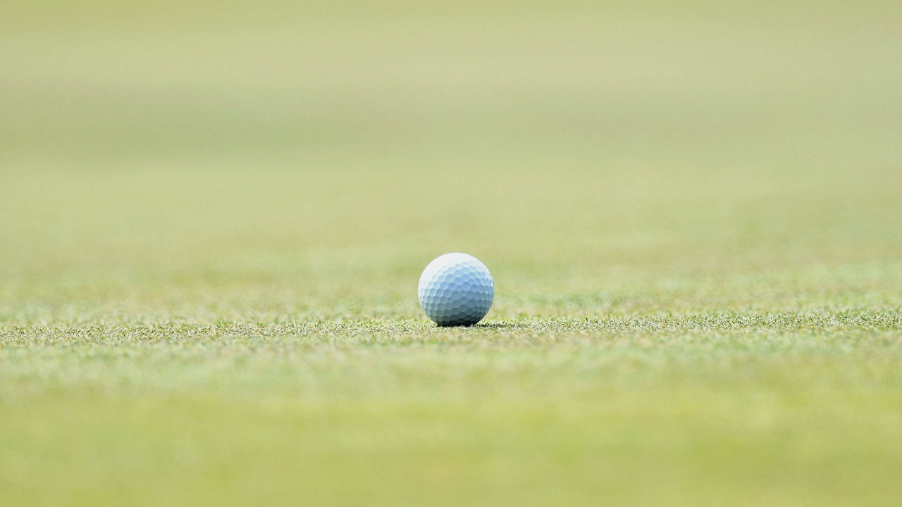 COLUMBUS, OH - AUGUST 21: A generic view of a golf ball on the green during the second round of the Nationwide Children's Hospital Championship at The Ohio State University Golf Club on August 21, 2020 in Columbus, Ohio. *** Local Caption ***