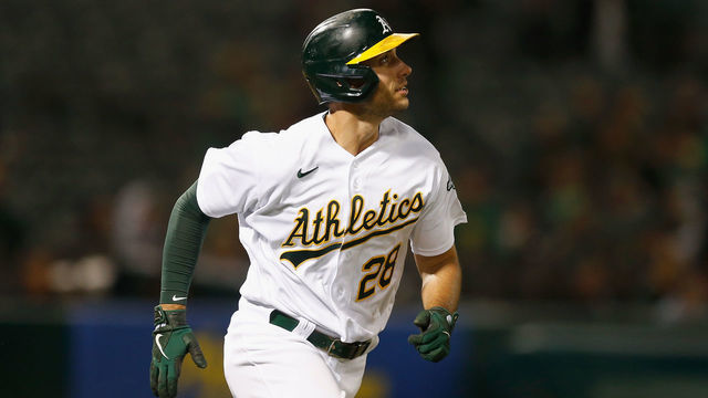 OAKLAND, CALIFORNIA - AUGUST 23: Matt Olson #28 of the Oakland Athletics rounds the bases after hitting a solo home run in the bottom of the sixth inning against the Seattle Mariners at RingCentral Coliseum on August 23, 2021 in Oakland, California.