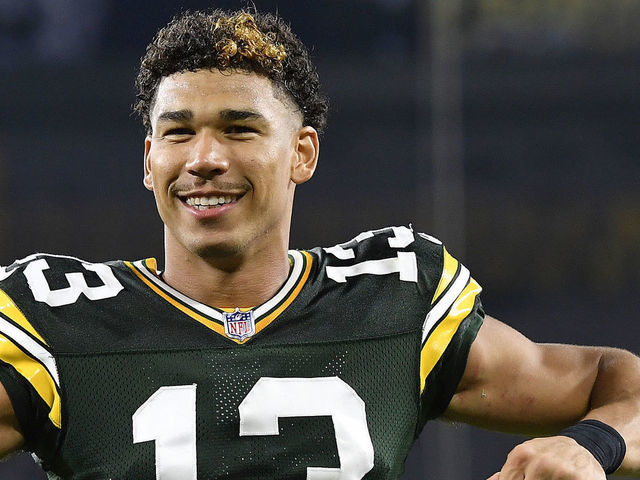 GREEN BAY, WISCONSIN - SEPTEMBER 20: Allen Lazard #13 of the Green Bay Packers reacts as he walks of the field following the team's win against the Detroit Lions during an NFL football game at Lambeau Field on September 20, 2021 in Green Bay, Wisconsin.