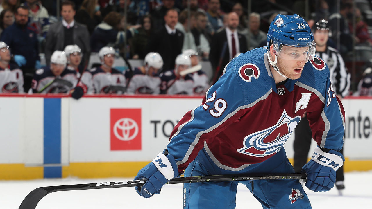 DENVER, COLORADO - NOVEMBER 03: Nathan MacKinnon #29 of the Colorado Avalanche skates against the Columbus Blue Jackets at Ball Arena on November 03, 2021 in Denver, Colorado.