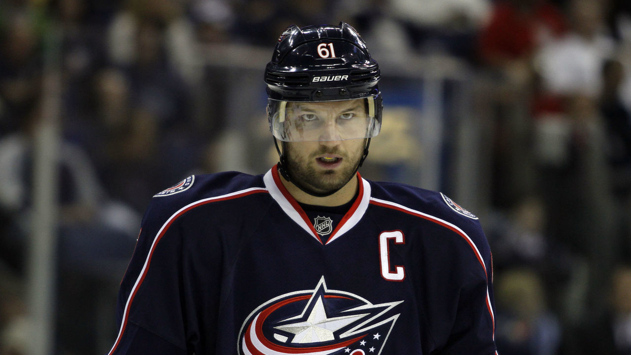 COLUMBUS, OH - OCTOBER 10: Rick Nash #61 of the Columbus Blue Jackets looks on against the Vancouver Canucks during the game at Nationwide Arena on October 10, 2011 in Columbus, Ohio. The Canucks won 3-2.
