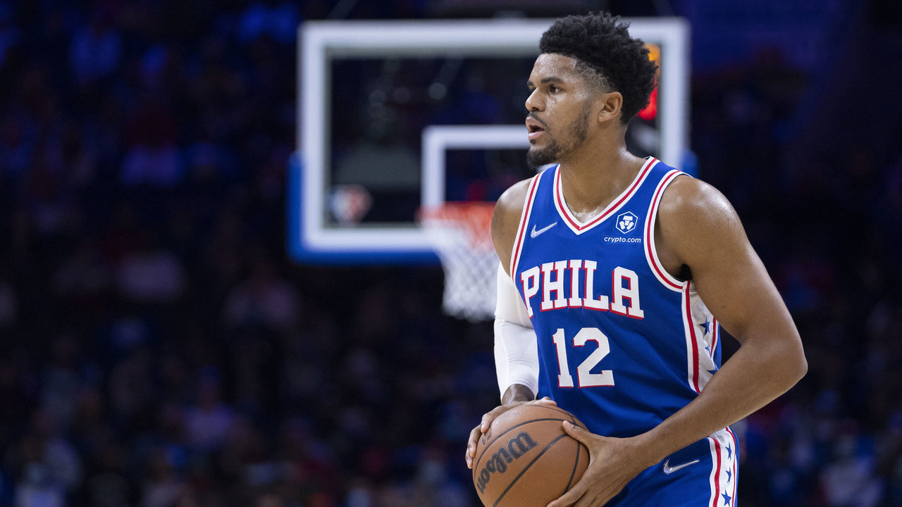 PHILADELPHIA, PA - OCTOBER 30: Tobias Harris #12 of the Philadelphia 76ers controls the ball against the Atlanta Hawks in the first half at the Wells Fargo Center on October 30, 2021 in Philadelphia, Pennsylvania. The 76ers defeated the Hawks 122-94.