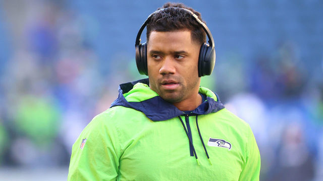 SEATTLE, WASHINGTON - OCTOBER 31: Russell Wilson #3 of the Seattle Seahawks warms up before the game against the Jacksonville Jaguars at Lumen Field on October 31, 2021 in Seattle, Washington.