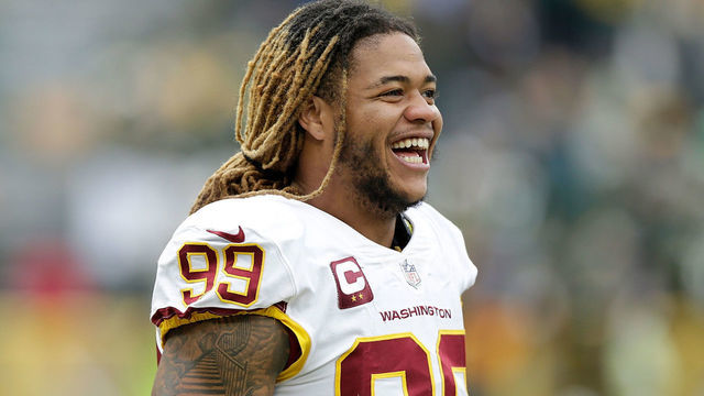 GREEN BAY, WISCONSIN - OCTOBER 24: Chase Young #99 of the Washington Football Team after the game against the Green Bay Packers at Lambeau Field on October 24, 2021 in Green Bay, Wisconsin. Green Bay defeated Washington 24-10.