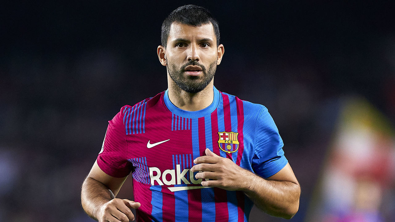 BARCELONA, SPAIN - OCTOBER 30: Sergio Aguero of FC Barcelona looks on during the La Liga Santander match between FC Barcelona and Deportivo Alaves at Camp Nou on October 30, 2021 in Barcelona, Spain.