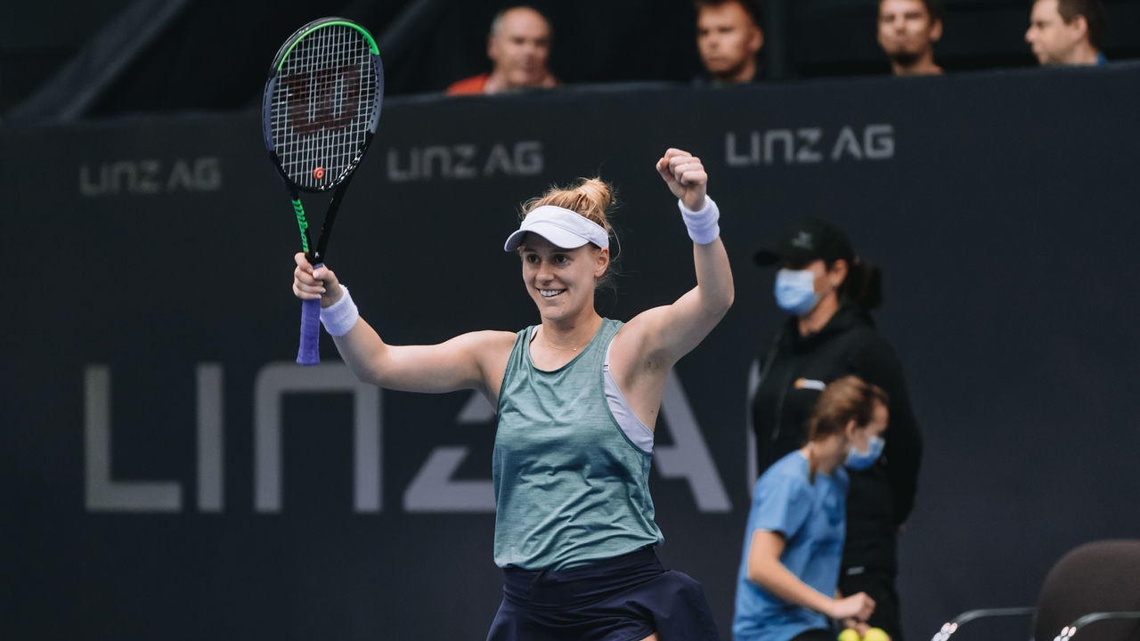 LINZ, AUSTRIA - NOVEMBER 12: (EDITOR'S NOTE: Image has been digitally enhanced) Alison Riske of the United States celebrates winning during the final of the WTA Upper Austria Ladies Linz on November 12, 2021 in Linz, Austria.