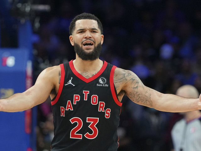 PHILADELPHIA, PA - NOVEMBER 11: Fred VanVleet #23 of the Toronto Raptors reacts against the Philadelphia 76ers in the first half at the Wells Fargo Center on November 11, 2021 in Philadelphia, Pennsylvania. The Raptors defeated the 76ers 115-109.