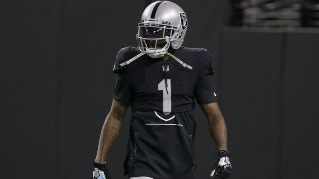 LAS VEGAS, NEVADA - NOVEMBER 14: DeSean Jackson #1 of the Las Vegas Raiders looks on before the game against the Kansas City Chiefs at Allegiant Stadium on November 14, 2021 in Las Vegas, Nevada.